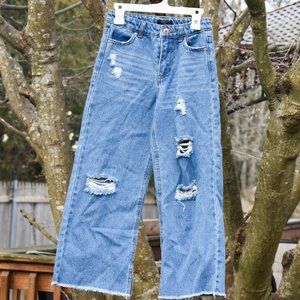 Forever 21 Kids Wide-Leg Distressed Blue Jeans Girls Size 7/8